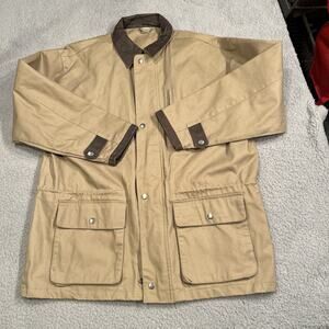 Men's M Heavy Canvas Cotton Field Jacket Chore Coat Lined Leather Collar Cuffs